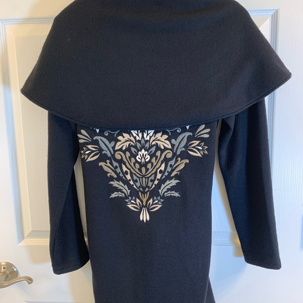 Soft Surroundndings Wool Blend Jacket SMALL Black w/ Heart Embroidery on back
